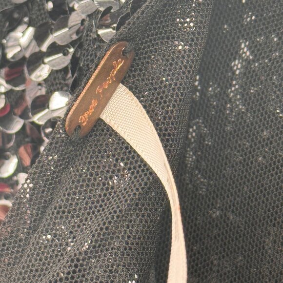 Free People moonstruck Sequin Long Sleeve Blouse  Open Back bell sleeve size XL - Picture 4 of 10